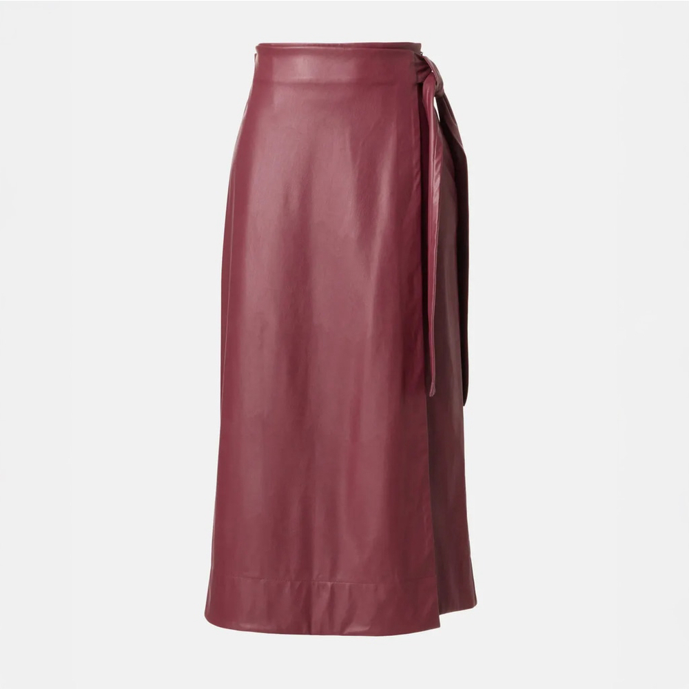 NWT TOCCIN Beatrice Wrap Midi Skirt Faux leather Burgundy $425 - Size 10 / L - Picture 6 of 10